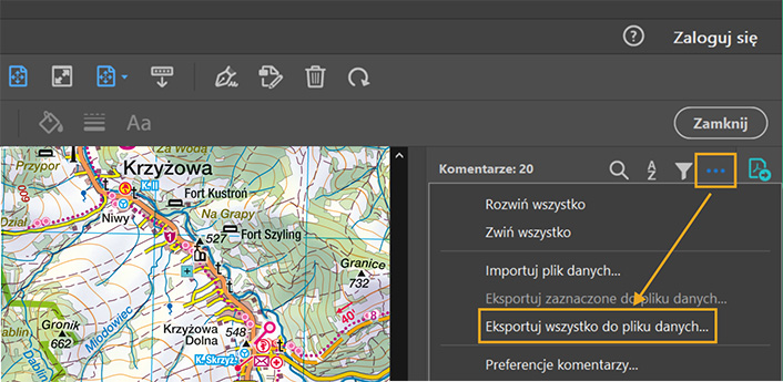 Komentarze i notatki z AcrobatReadera® można wyeksportować/ zapisać na przyszłość