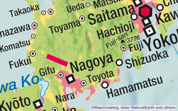 風景図、縮尺1:800万、日本、地図作成法、標準彩度
