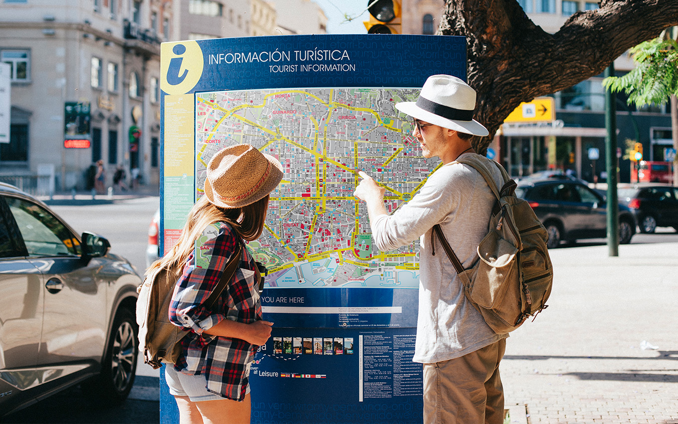 City map in a tourist office or on the street. Infrmations, navigation, localisation, routes and trails, POI