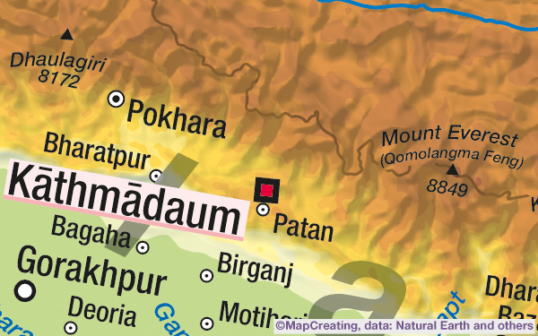 Brown colours of hypsometry in German manner map made in MapCreating